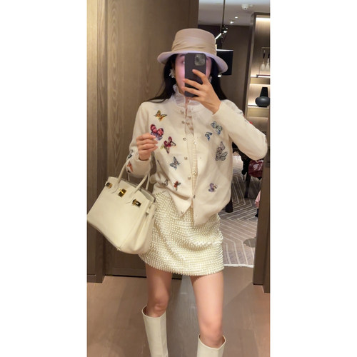 N.COU妮蔻25冬新款蝴蝶刺绣设计感重工百搭短款马甲针织开衫女