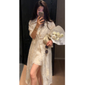 N.COU妮蔻26春新款 风衣 洋气精致重工刺绣亮片透视大翻领长款