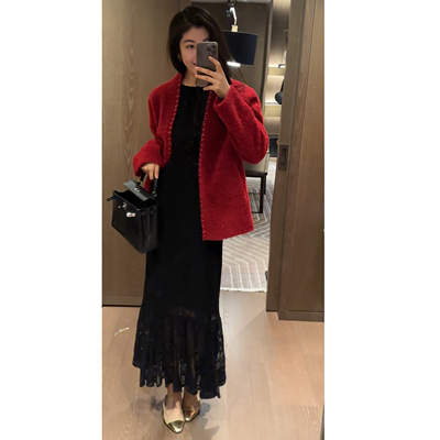 N.COU妮蔻26春新款简约设计感V领100羊毛保暖显瘦中长款外套大衣