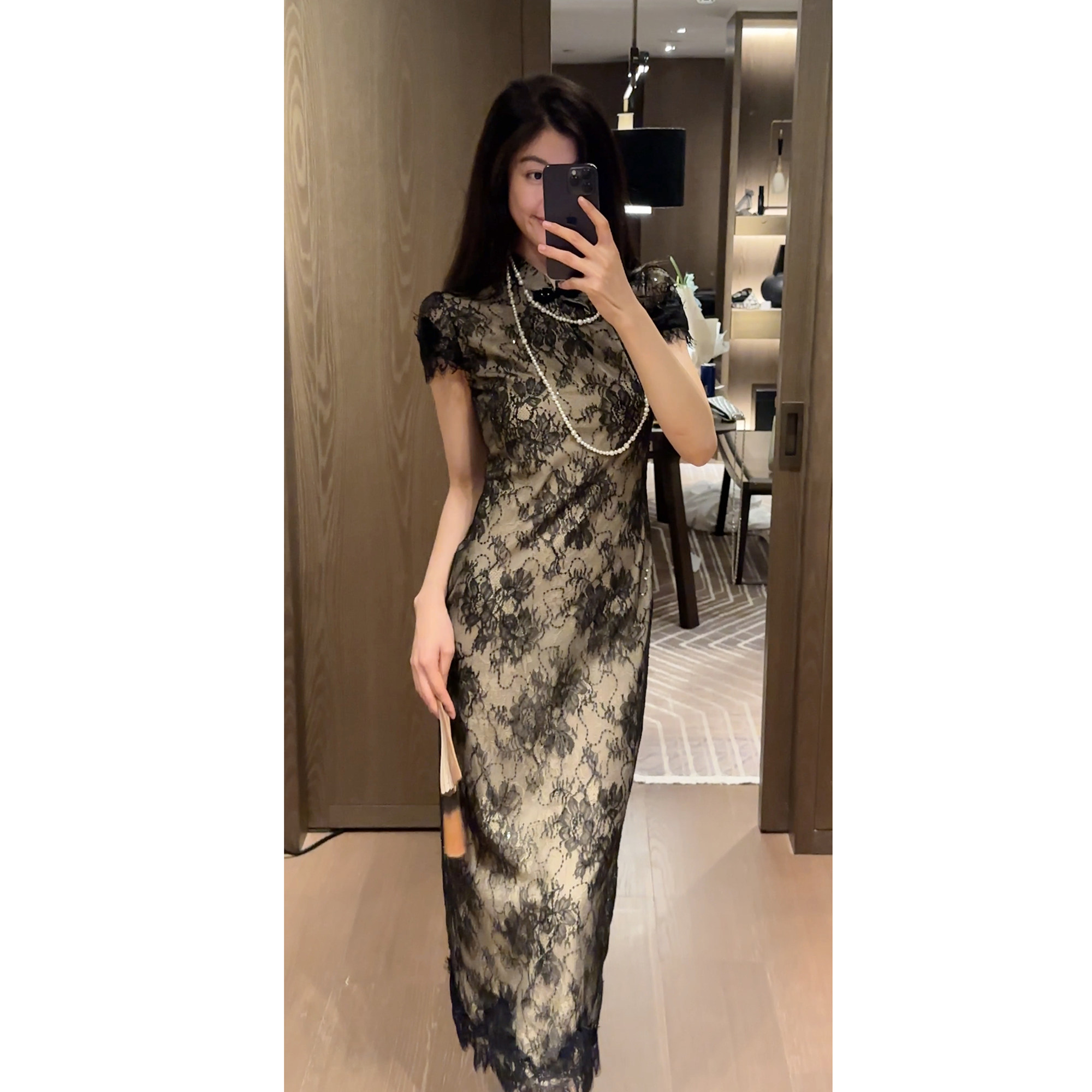 N.COU妮蔻26夏新款新中式国风复古设计感蕾丝刺绣改良旗袍连衣裙