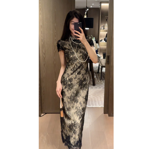 N.COU妮蔻26夏新款新中式国风复古设计感蕾丝刺绣改良旗袍连衣裙