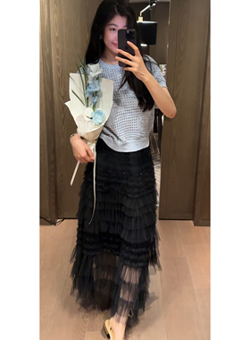 2N.COU妮蔻26夏新款高腰显瘦减龄气质网纱钉珠蓬蓬蛋糕裙女长裙