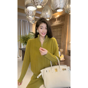 子套装 N.COU妮蔻25冬新款 复古时髦麻花半拉链慵懒风松弛感毛衣裤