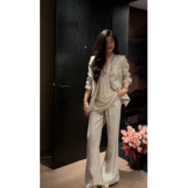 N.COU妮蔻25秋新款 三件套 时髦洋气松弛感慵懒风设计亚麻钉珠西装