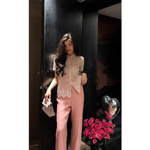 N.COU妮蔻25夏新款 复古国风改良设计蕾丝刺绣透视立领上衣 新中式