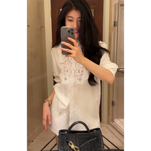 N.COU妮蔻25秋新款 气质设计感小众白色100醋酯高级感镂空拼接衬衫