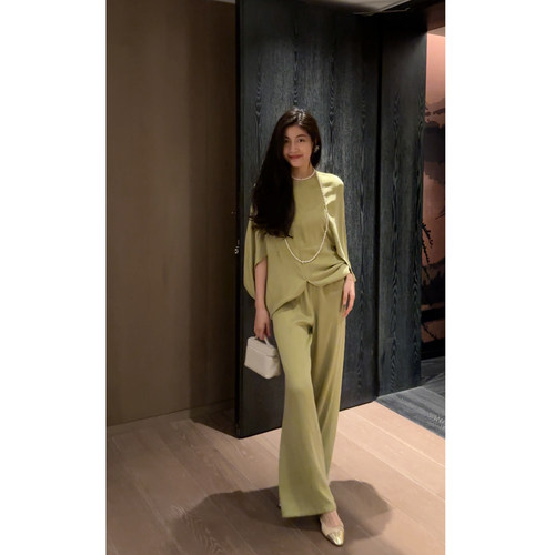 N.COU妮蔻25春新款气质优雅法式斗篷式铜氨丝上衣裤子半裙套装