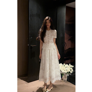 N.COU妮蔻25夏新款 名媛气质轻奢高级感重工镂空蕾丝刺绣两件套