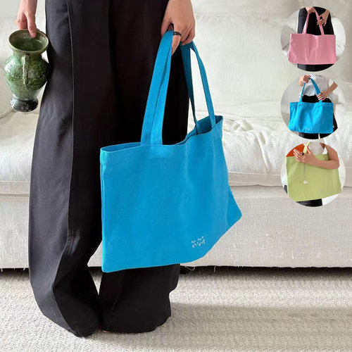 fyogs扁扁刺绣帆布包单肩手提包慵懒通勤大容量休闲时尚百搭环保