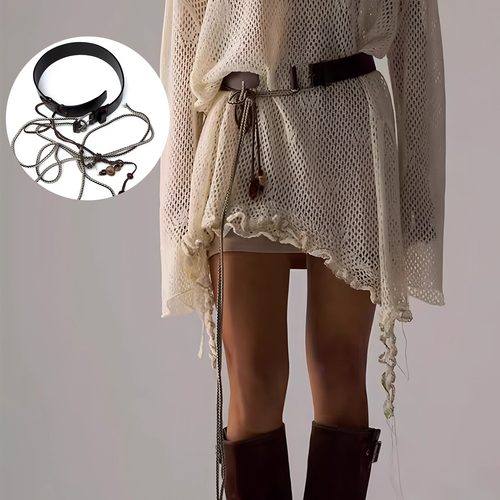 SHELLE流苏皮带二层牛皮宽版腰链