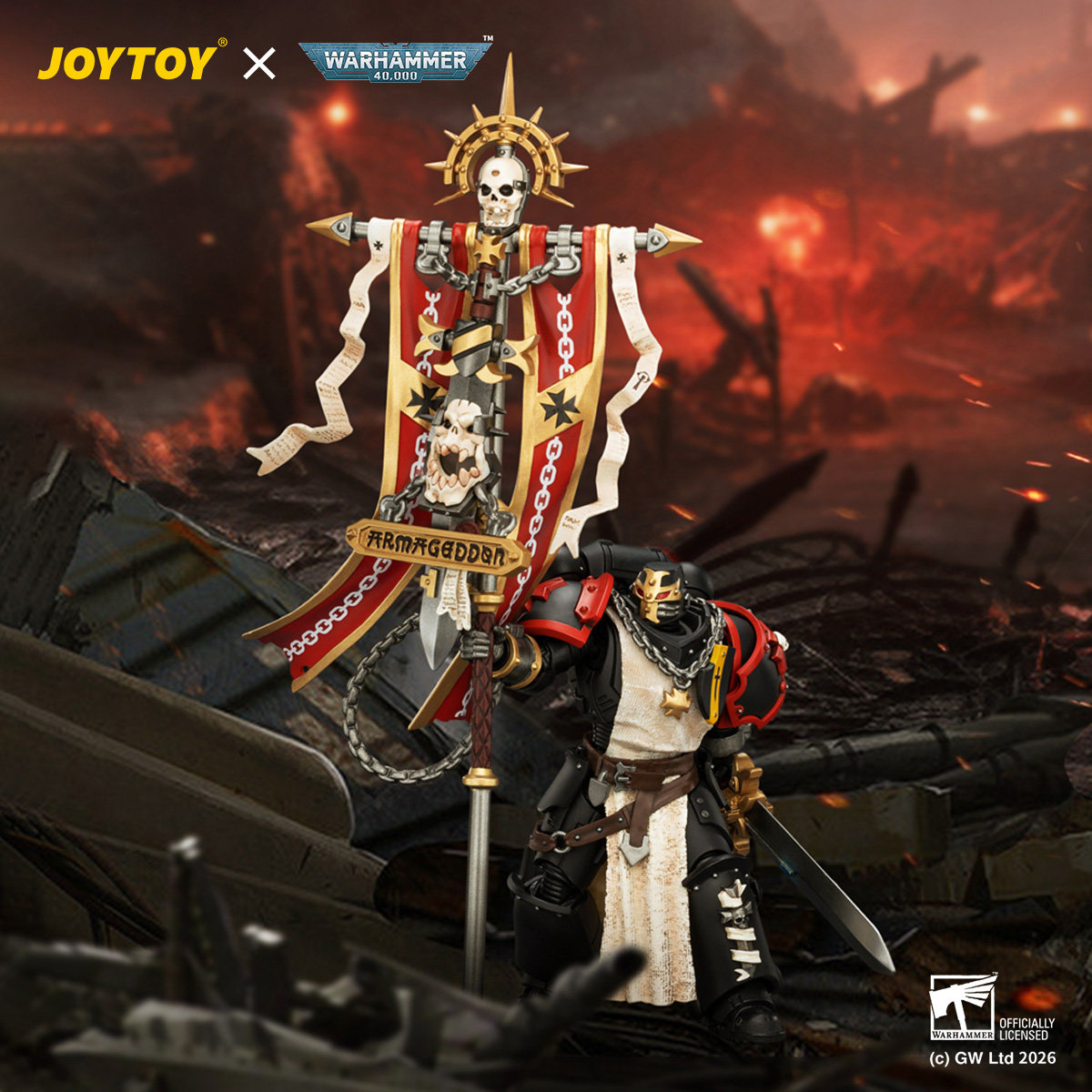 JOYTOY暗源战锤40K黑色圣堂 十字远征军旗手1/18成品可动兵人手办