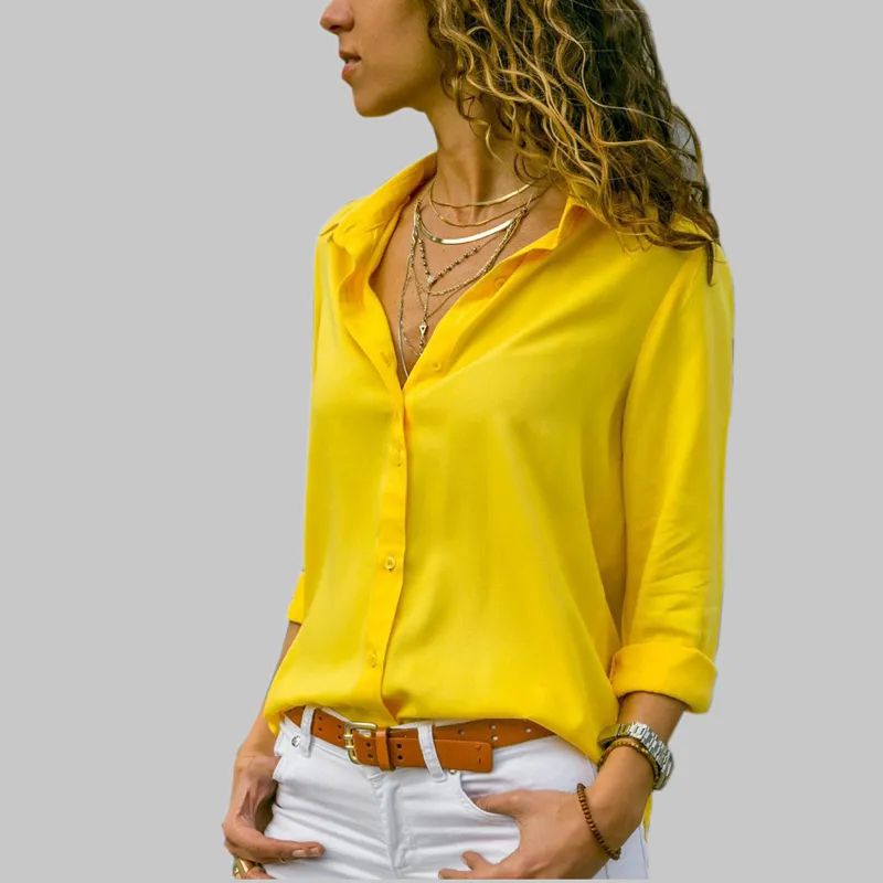 Yellow Long Sleee Shirt as Selling utton Solid ing Summer Fe-封面