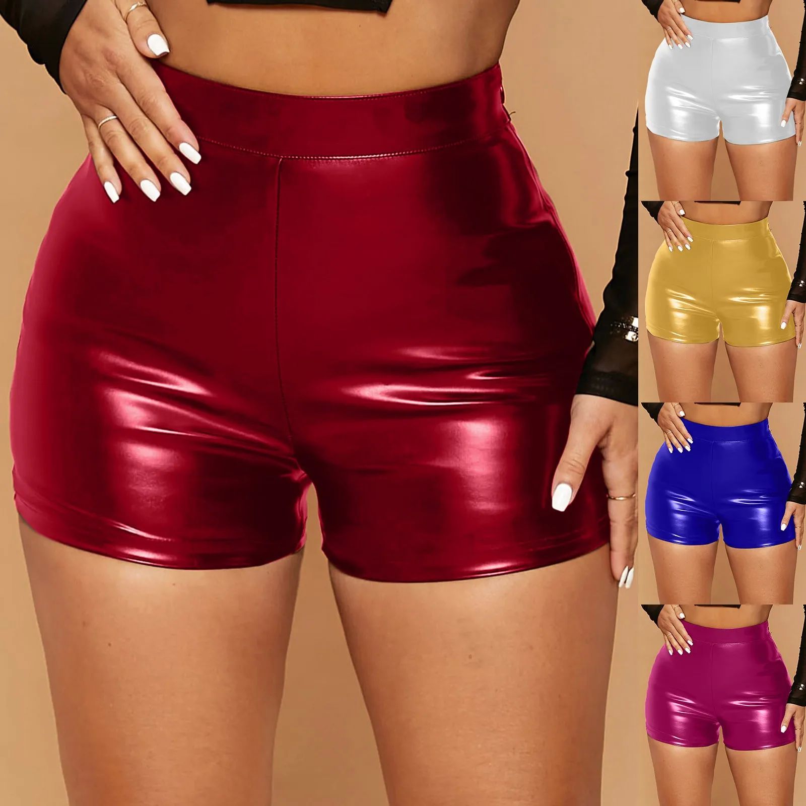 Se ightclub Leather Shorts Women igh Waist ocon ush p la Sho