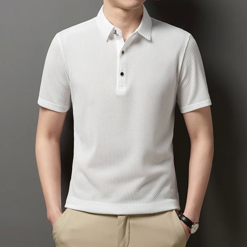 High-end Ice Silk Elasticity Shirt 2023 Summer Male Breathab