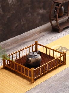 Z11竹编茶托盘梅鹿竹晾杯架长方形干泡盘整理收纳大号编织奉茶盘