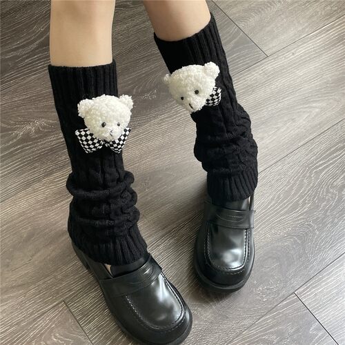 小熊玩偶袜套针织秋冬日系保暖腿