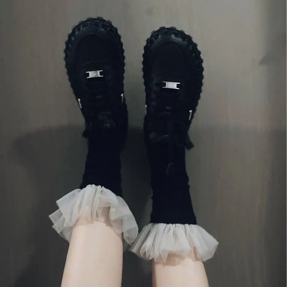 镂空薄款设计师甜酷中筒蕾丝少女小腿袜网花边堆堆袜日系JK短袜jk