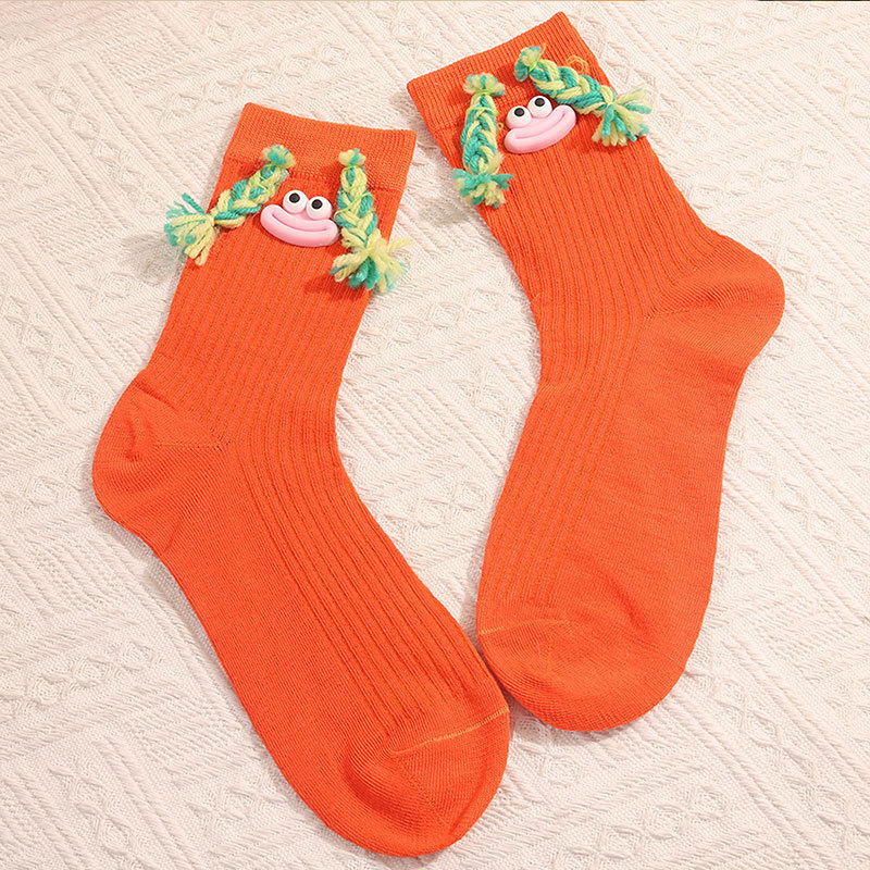 多巴胺少女扎辫子香肠嘴长袜韩版丑娃娃撞色设计ins潮流外穿袜子