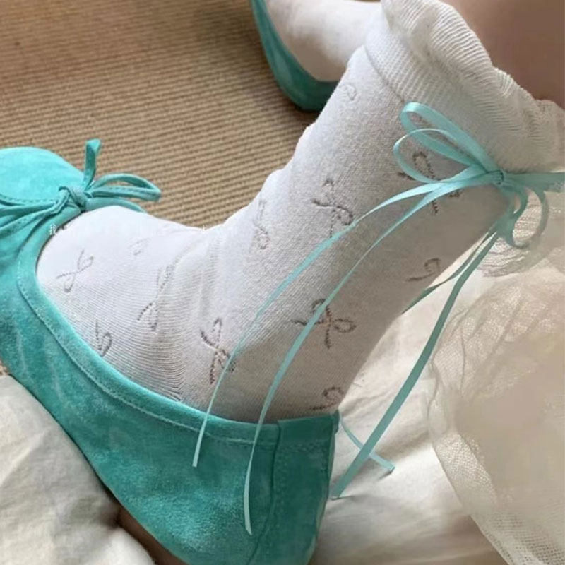 仙仙系列3色蝴蝶结镂空后跟飘带设计ins泡泡洛丽塔花边百搭中筒袜