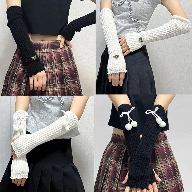 甜美可爱毛球露指手套少女二次元cosplay袖套手臂套毛线针织手袖