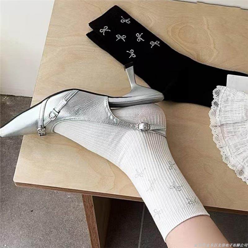 韩版烫钻蝴蝶结袜中筒女士棉袜东大门ins风个性甜美校园袜轻奢袜,纺织面料/辅料/配套,烫画/烫图/烫钻,淘宝优惠券,粉丝福利购,淘宝优惠卷