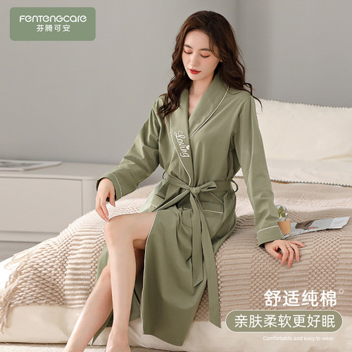 棉质女士纯棉中长款睡袍