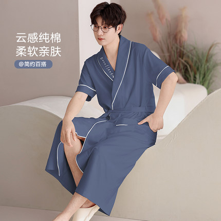 男士睡袍夏季纯棉浴袍2025新款夏天夏款中老年爸爸家居服睡衣男款