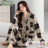 2025新款 冬季 薄绒加厚长袖 芬腾可安睡衣秋女款 大码 花家居服秋冬天