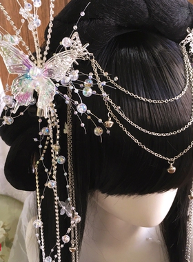 头饰汉服水晶流苏铃铛发夹