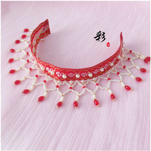 汉服头饰复古晚明清发带 珍珠发饰女款流苏围鬓宋制鬓帘后压