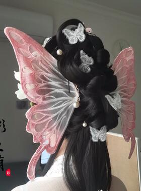 古风蝴蝶发夹渐变大扑棱蛾子