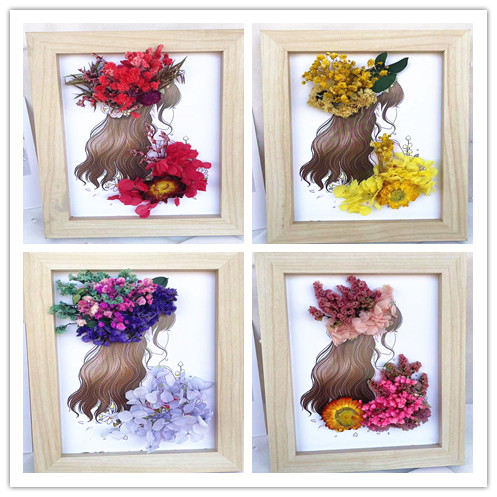 永生花diy立体相框干花贴画材料甜美女孩手工活动沙龙装饰花摆台