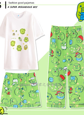 韩版可爱大嘴吉睡衣女夏季短袖