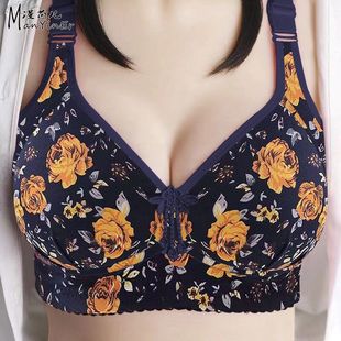 印花聚拢内衣女士防下垂侧收副乳罩性感无钢圈文胸罩杯 富贵花