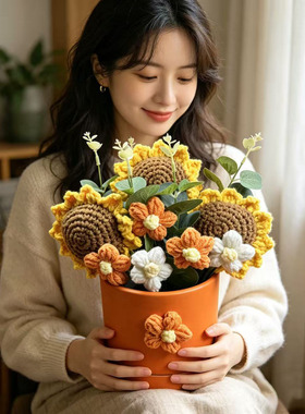 母亲节礼物送妈妈针织向日葵花束生日毕业季一举夺魁花束礼品新款