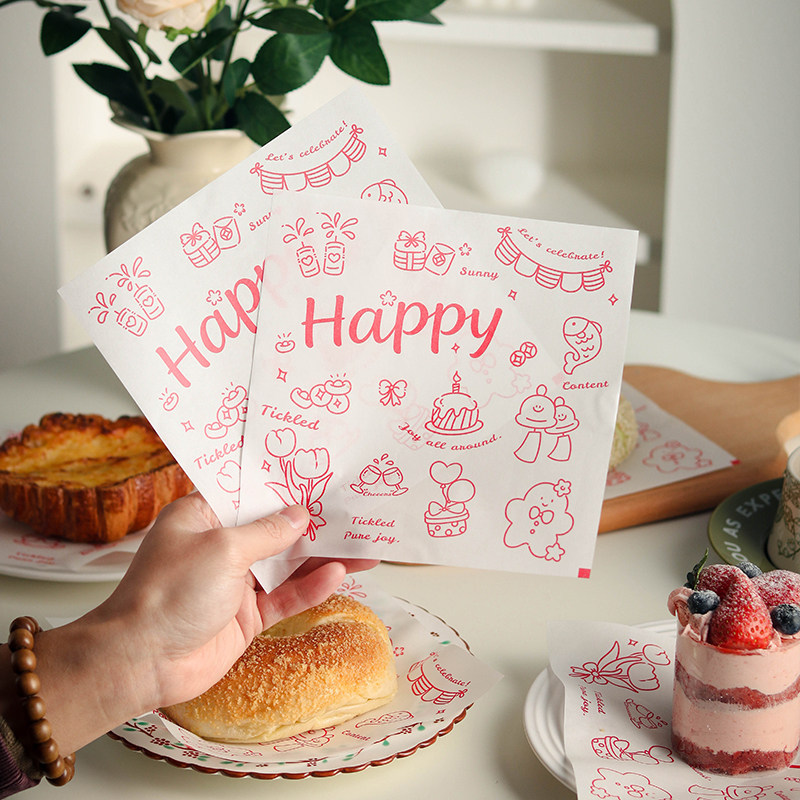 新年happy红色防油纸蛋糕垫纸硅油吸油纸汉堡面包纸烘焙托盘油纸,厨房/烹饪用具,烘焙用纸,淘宝优惠券,粉丝福利购,淘宝优惠卷
