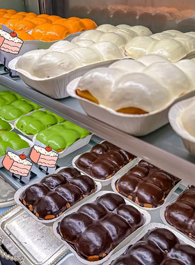 泰国加厚耐高温腹肌冰面包包装盒爆浆甜品烘焙纸托泰式蛋糕打包盒