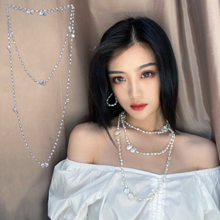 原创潮流行 百搭女配饰个性 异形巴洛克天然小珍珠毛衣项链长款 时尚
