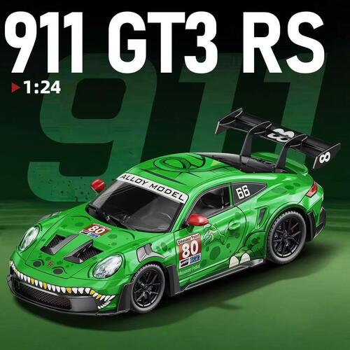 1:24合金保时捷911GT3车模 恐龙涂装回力声光 个性拉花儿童玩具