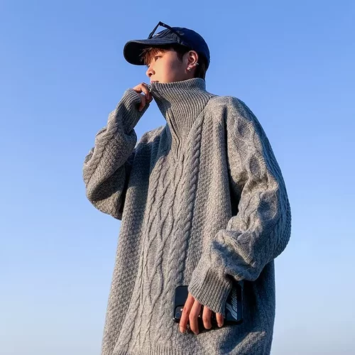 Ретро зимний трикотажный свитер с молнией, в американском стиле, изысканный стиль, на молнии