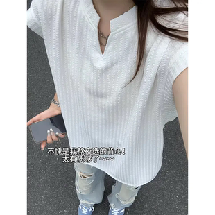 T恤户外运动坎肩汗衫 白色肌理感速干背心男款 无袖 潮牌v领美式 夏季