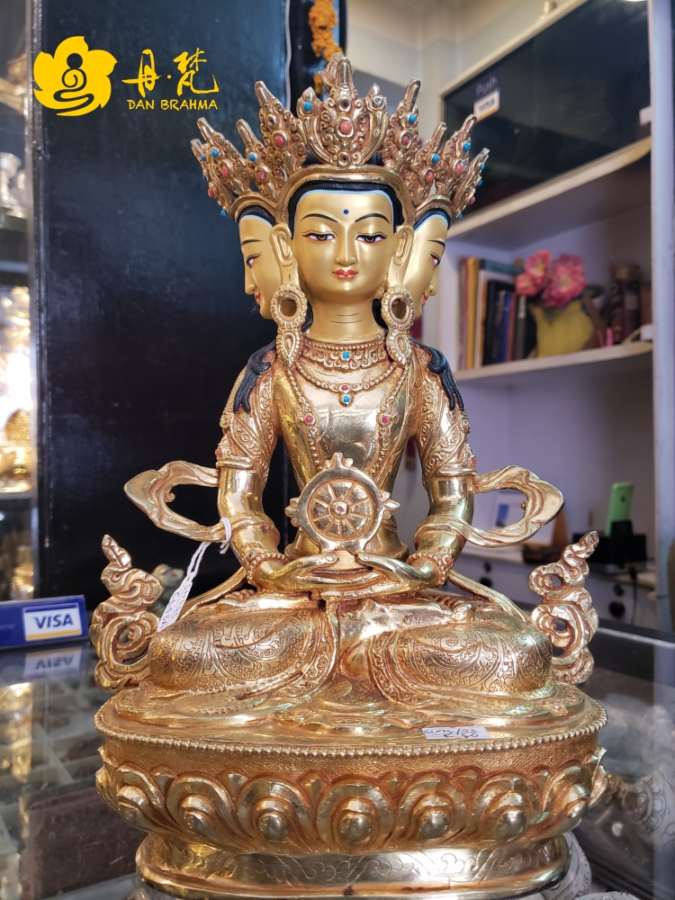 尼泊尔全鎏金大日如来雕像纯手工密宗雕像4面雕像尺西藏古代铜雕