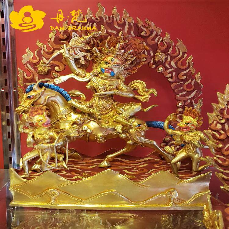 吉祥天母雕像 尼泊尔全鎏金彩绘巴丹拉毛8寸摆件密宗铜雕铜佛25cm