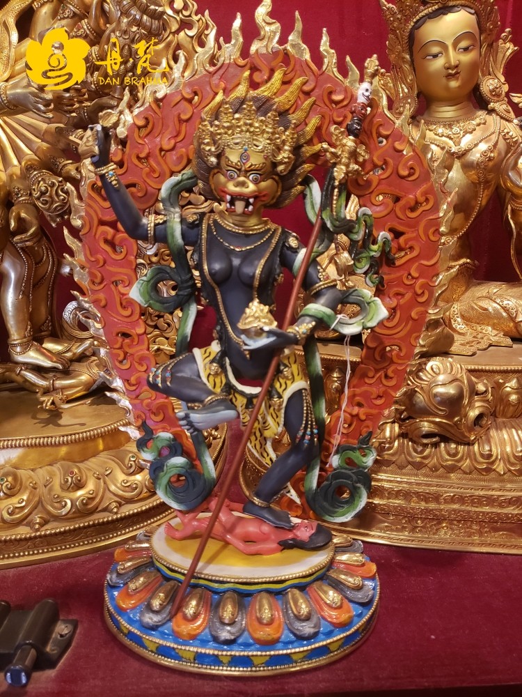 丹梵尼泊尔精品彩绘狮面佛母雕像手工铜雕彩绘狮面空行母高36cm