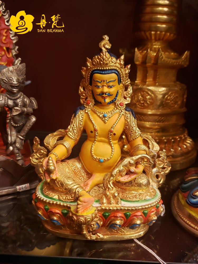尼泊尔释迦族彩绘黄财神雕像小尺寸雕像铜雕像高16cm西藏古代铜雕
