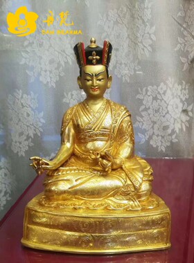 噶玛巴雕像 尼泊尔全鎏金大宝法王全套铜雕铜佛手工精品8寸 25cm