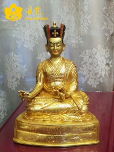 噶玛巴雕像 尼泊尔全鎏金大宝法王全套铜雕铜佛手工精品8寸 25cm