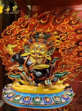 尼泊尔黑袍金刚雕像二臂玛哈嘎拉大护法高一尺33cm西藏古代铜雕