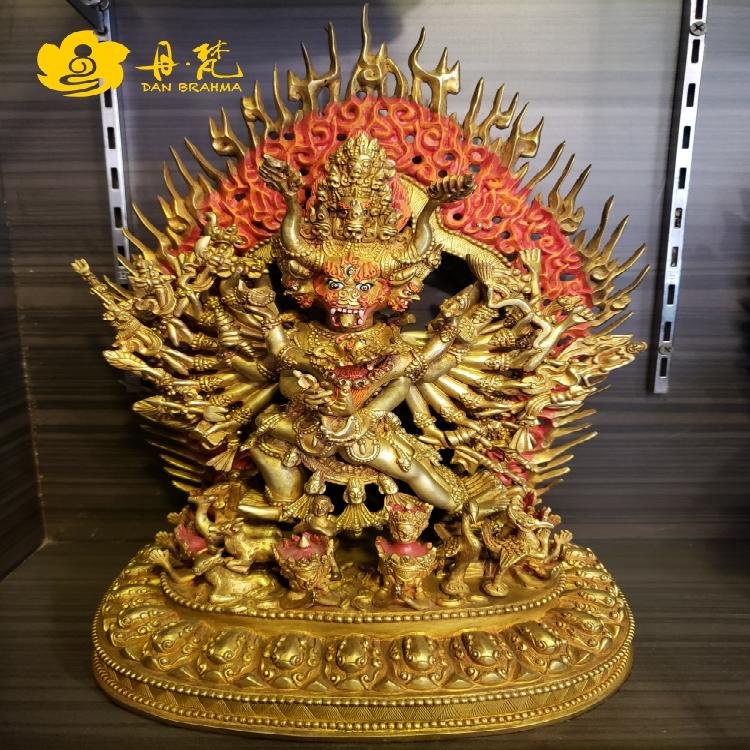 尼泊尔释迦族精品鎏金大威德金刚 高度37cm 一尺二大威德雕像雕塑