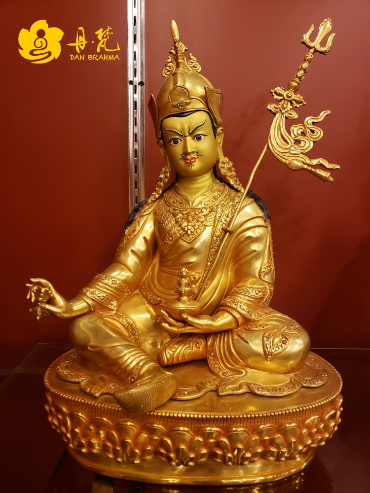 丹梵尼泊尔精品鎏金西藏古代铜雕莲师铜雕雕像高48cm金莲花花生